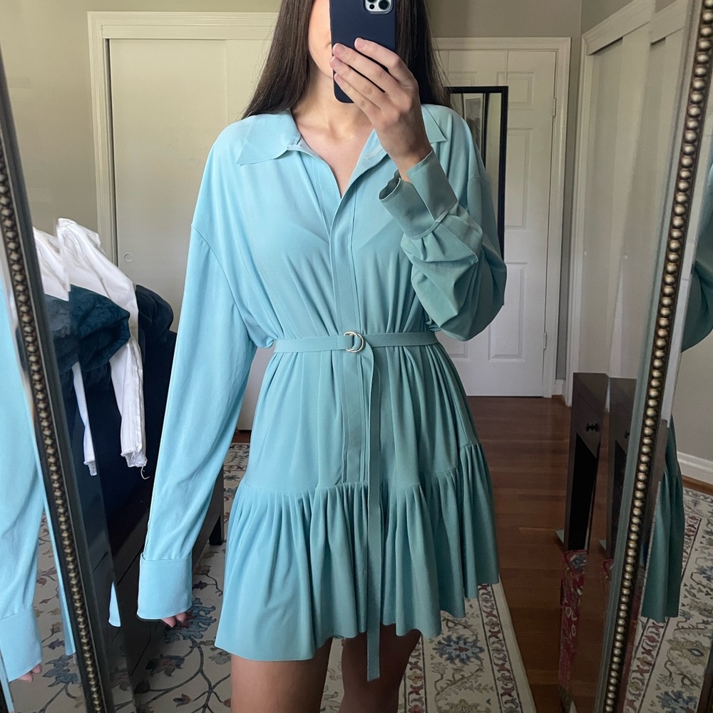 Norma Kamali Green Tiered Buttoned Sundress